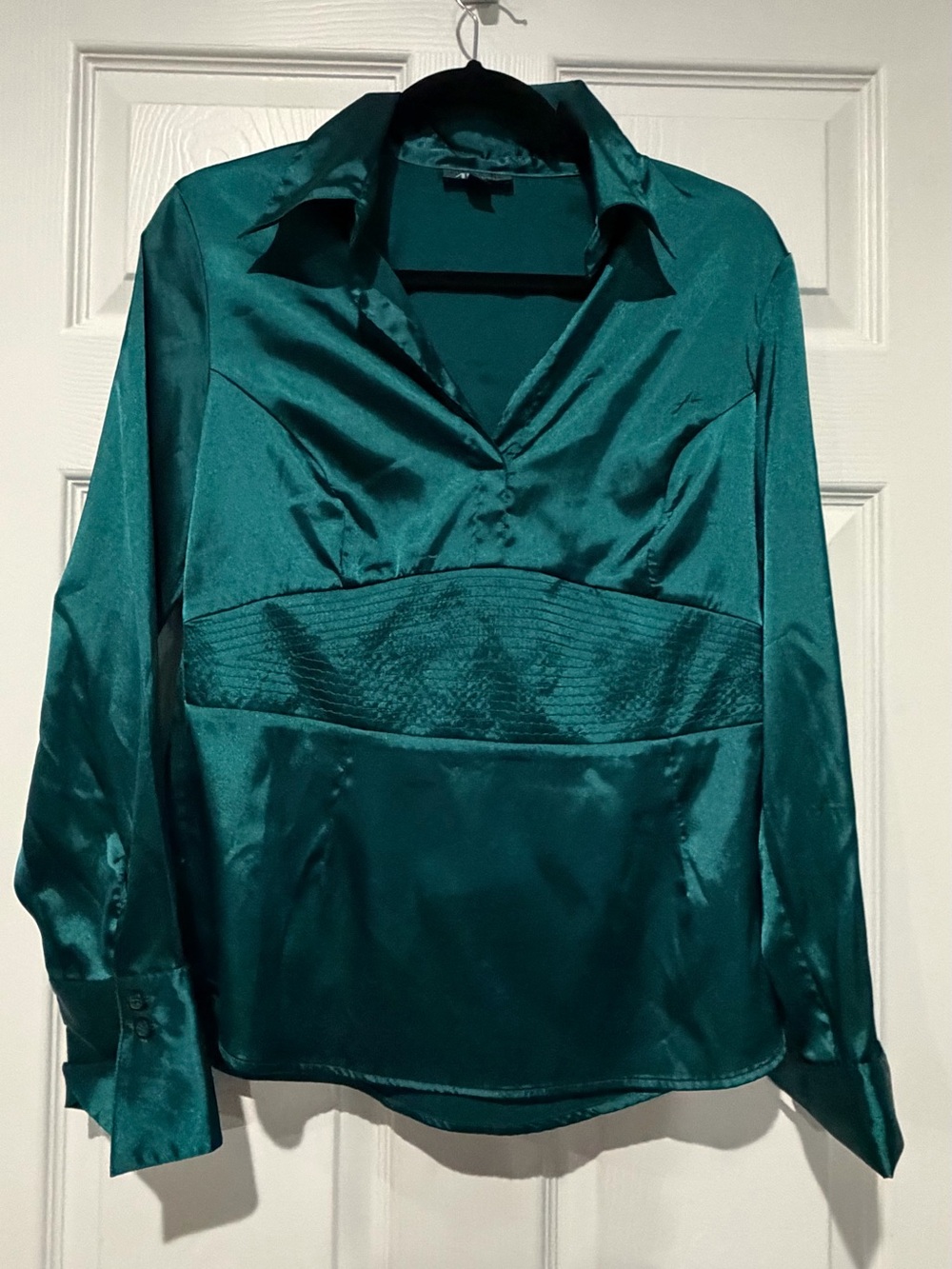 AB Studio Satin V-Neck Blouse in Deep Teal
